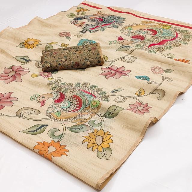 Sandhya kalamkari print cheap rate sarees wholesale